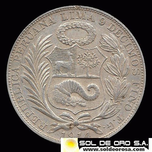 NA4 - REPUBLICA PERUANA - 1 SOL - 1914 - MONEDA DE PLATA