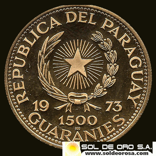72 - PARAGUAY - PM 107 - 1.500 GUARANIES, 1973 - Motivo: VASIJA ZOOMORFA - CULTURA MIXTECA - MONEDAS CONMEMORATIVAS DE ORO