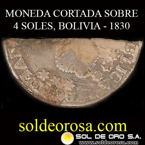 MONEDA CORTADA / GUERRA DE LA TRIPLE ALIANZA - MC2 - DESENTERRADA EN VILLETA) - FRAGMENTO DE MONEDA BOLIVIANA - PRECIO INCLUYE MONEDA BOLIVIANA ENTERA DE 4 SOLES ENCONTRADA EN EL MISMO ENTIERRO