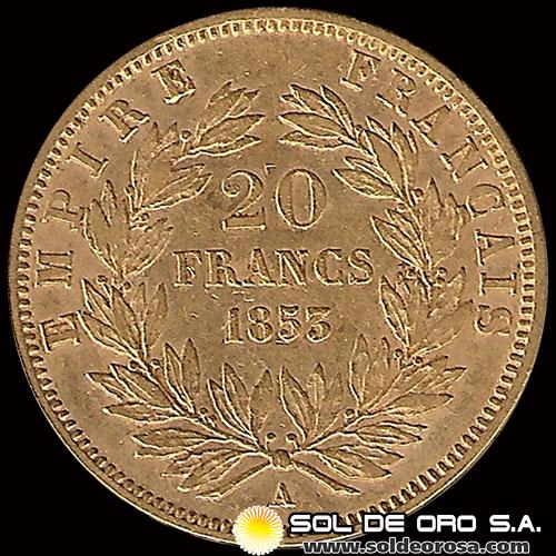 FRANCIA - IMPERIO FRANCES - 20 FRANCOS, 1855 - NAPOLEON III - MONEDA DE ORO