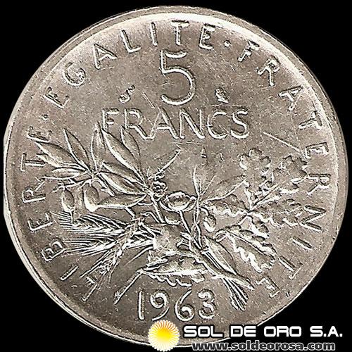 NA3 - FRANCIA - 5 FRANCS, 1963 - FIGURE SOWING SEED - MONEDA DE PLATA