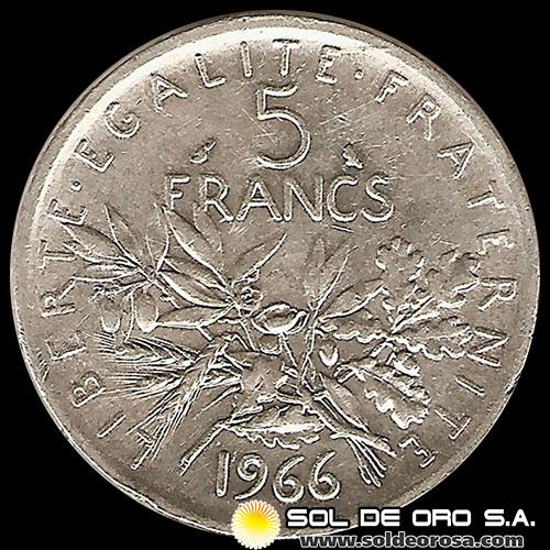 NA3 - FRANCIA - 5 FRANCS, 1966 - FIGURE SOWING SEED - MONEDA DE PLATA