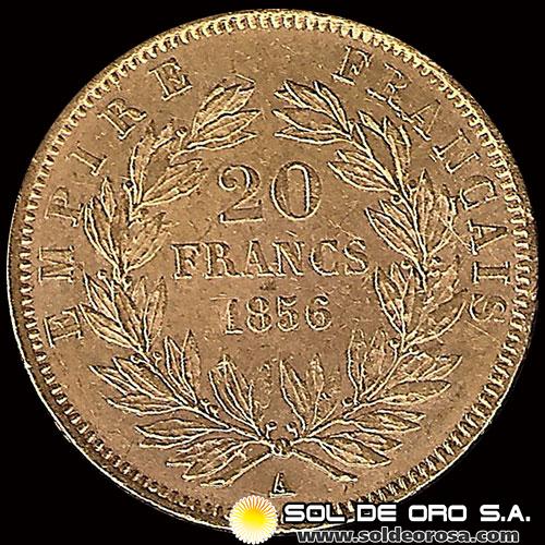 FRANCIA - 20 FRANCOS, TIPO NAPOLEON III, 1856 - MONEDA DE ORO