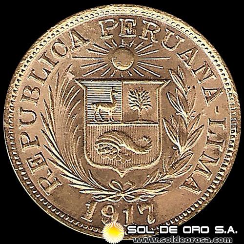 REPUBLICA PERUANA - UNA LIBRA, 1917 - MONEDA DE ORO