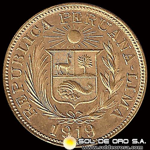 REPUBLICA PERUANA - LIMA - UNA LIBRA, 1919 - MONEDA DE ORO