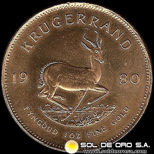 SUDAFRICA - KRUGERRAND, 1980 - MONEDA DE ORO 22k - EQUIVALENTE A 1 ONZA DE 999