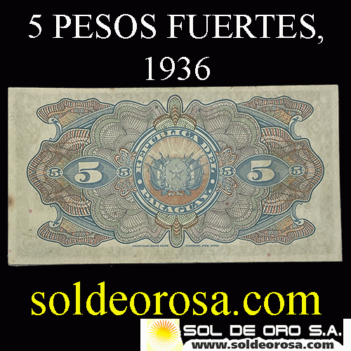 NUMIS - BILLETES DEL PARAGUAY - 1936 - CINCO PESOS FUERTES (MC188.d) - FIRMAS: EVELIO GONZALEZ - ......... - BANCO DE LA REPUBLICA DEL PARAGUAY