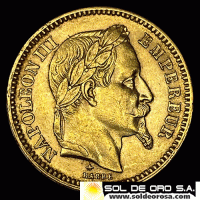 FRANCIA - 20 FRANCOS, TIPO NAPOLEON III, 1861 - MONEDA DE ORO