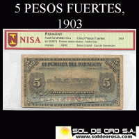 NUMIS - BILLETES DEL PARAGUAY - 1903 - CINCO PESOS FUERTES (MC143.a1) - FIRMAS: TEOFILO SOSA - ISIDORO ALVAREZ - BANCO ESTATAL - BILLETE DEL CATALOGO