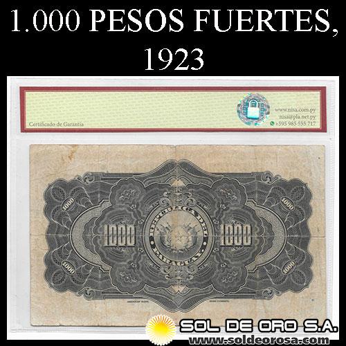 NUMIS - BILLETES DEL PARAGUAY - 1923 - MIL PESOS FUERTES (MC187.e) - FIRMAS: MARIANO B. MORESCHI - PABLO M. INSFRAN - OFICINA DE CAMBIOS