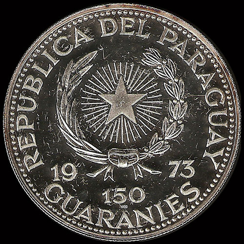 NUMIS - PARAGUAY - PM 95 - 150 GUARANIES, 1973 - Motivo: VASIJA ZOOMORFA - CULTURA MIXTECA - MONEDA DE PLATA 