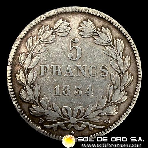 NA3 - FRANCIA - 5 FRANCS, 1834 - LOUIS PHILIPPE I ROI DES FRANCAIS - MONEDA DE PLATA