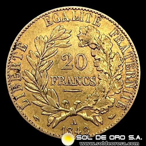FRANCIA - REPUBLIQUE FRANCAISE - 20 FRANCOS, 1849 - MONEDA DE ORO