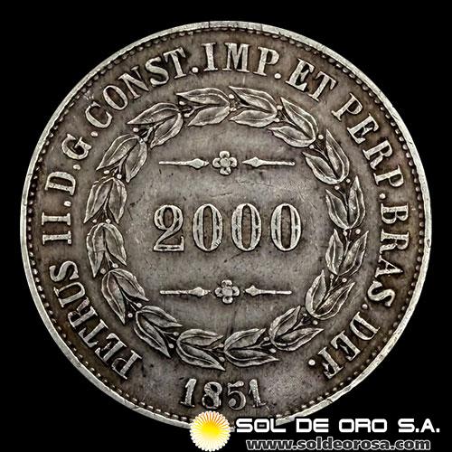 NA2 - BRASIL - 2.000 REIS - 1851 - PEDRO II - MONEDA DE PLATA