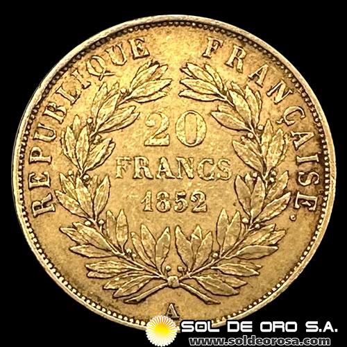 FRANCIA - EMPIRE FRANCAIS - NAPOLEON III - 20 FRANCOS, 1852 - MONEDA DE ORO