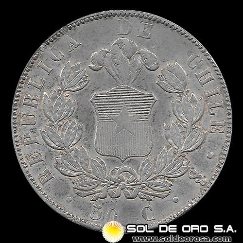 REPUBLICA DE CHILE - 50 CENTAVOS, 1853 - MONEDA DE PLATA