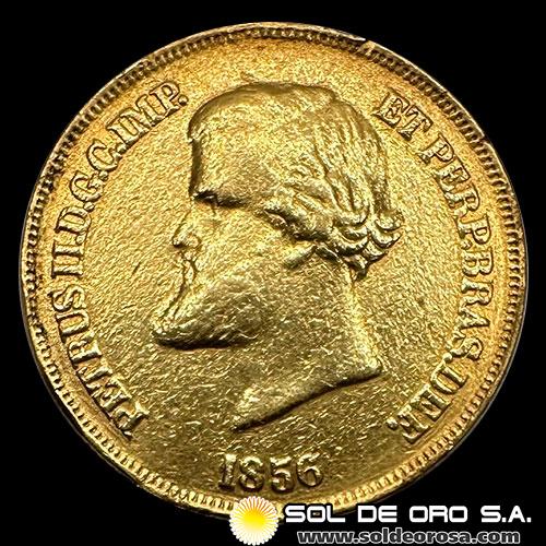 BRASIL - 10.000 REIS, 1856 - PEDRO II - MONEDA DE ORO