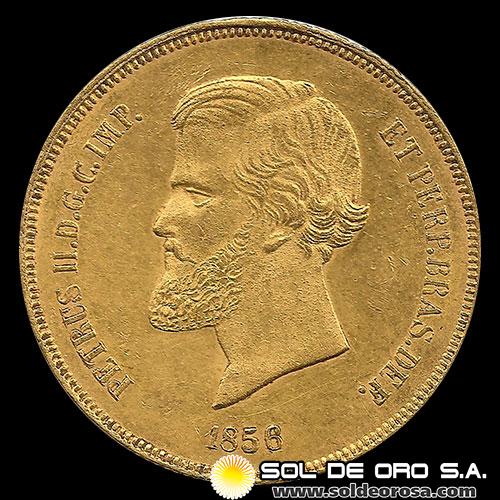 BRASIL - 20.000 REIS, 1856 - PEDRO II - MONEDA DE ORO
