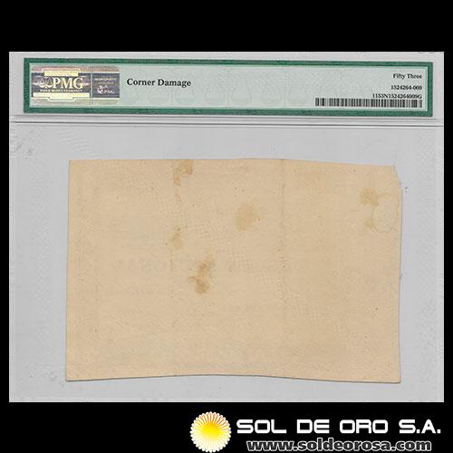 NUMIS - BILLETES DEL PARAGUAY - 1860 - UN PESO (MC19.a) - FIRMAS: JOSE FALCON - FELIX LARROSA - ENCAPSULADO PMG - TESORO NACIONAL
