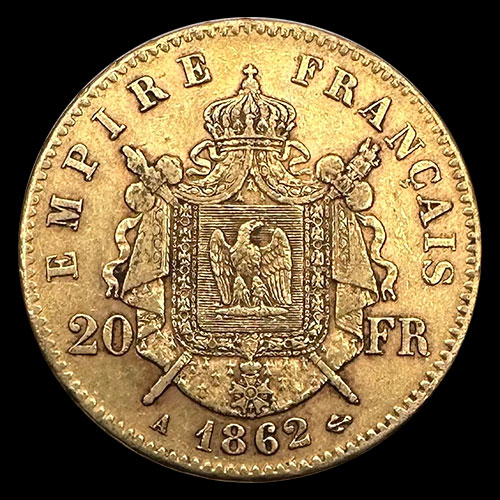FRANCIA - EMPIRE FRANCAISE - 20 FRANCOS, 1862 - MONEDA DE ORO
