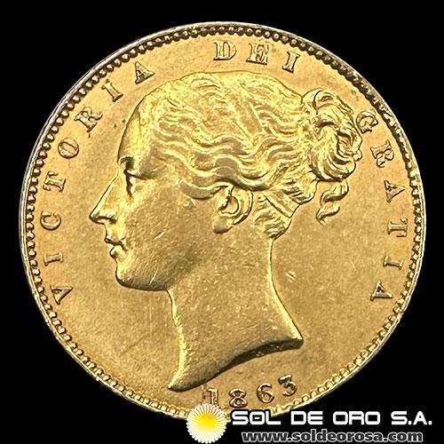 INGLATERRA - SOVEREIGN (VICTORIA JOVEN), LIBRA INGLESA, 1863 - MONEDA DE ORO