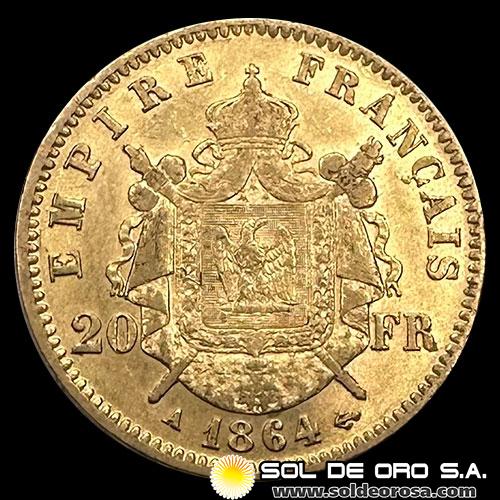 FRANCIA - EMPIRE FRANCAIS - NAPOLEON III - 20 FRANCOS, 1864 - MONEDA DE ORO