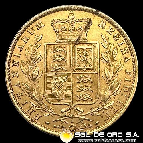 INGLATERRA - SOVEREIGN, LIBRA INGLESA (VICTORIA JOVEN), 1863 - MONEDA DE ORO