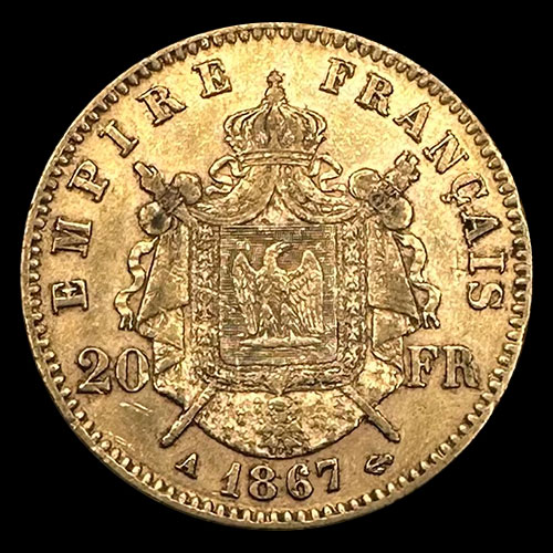 FRANCIA - EMPIRE FRANCAIS - NAPOLEON III - 20 FRANCOS, 1867 - MONEDA DE ORO