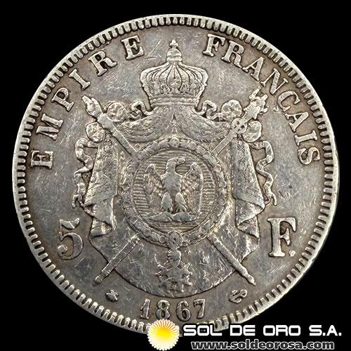 NA3 - FRANCIA - 5 FRANCS, 1867 - NAPOLEON III - MONEDA DE PLATA