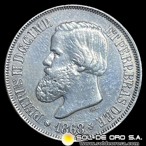 BRASIL - 500 REIS, 1868 - PEDRO II - MONEDA DE PLATA