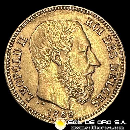 BELGICA - LEOPOLD II ROI DES BELGES - 20 FRANCOS - 1869 - MONEDA DE ORO