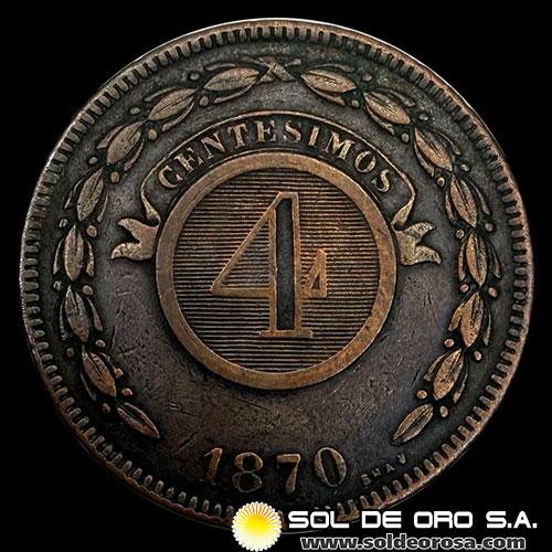 NUMIS - REPUBLICA DEL PARAGUAY - 4 CENTESIMOS - 1870 - MONEDA DE COBRE