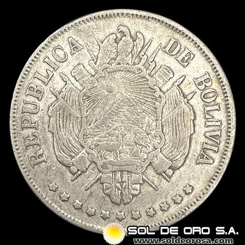 NA1 - BOLIVIA - UN BOLIVIANO, 1871 - MONEDA DE PLATA