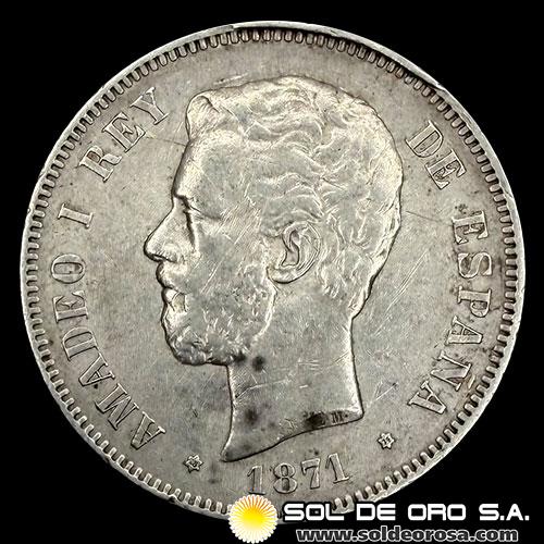 	NA2 - ESPAÑA - 5 PESETAS - 1871 - ESTRELLAS: 18-74 - AMADEO I REY DE ESPAÑA - MONEDA DE PLATA