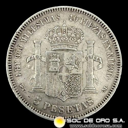 	NA2 - ESPAÑA - 5 PESETAS - 1871 - ESTRELLAS: 18-74 - AMADEO I REY DE ESPAÑA - MONEDA DE PLATA