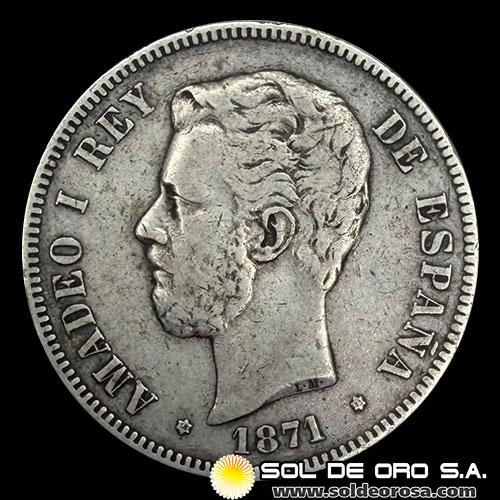 NA2 - ESPANHA - 5 PESETAS - 1871 - ESTRELLAS: 18-71 - AMADEO I REY DE ESPANHA - MONEDA DE PLATA