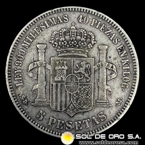 NA2 - ESPANHA - 5 PESETAS - 1871 - ESTRELLAS: 18-71 - AMADEO I REY DE ESPANHA - MONEDA DE PLATA