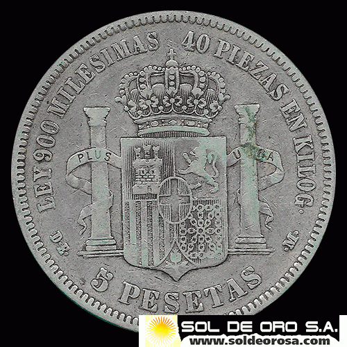 	NA2 - ESPANHA - 5 PESETAS - 1871 - ESTRELLAS: 18-74 - AMADEO I REY DE ESPANHA - MONEDA DE PLATA