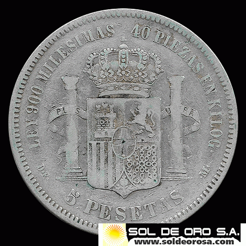 NA2 - ESPANHA - 5 PESETAS - 1871 - ESTRELLAS: 18-75 - AMADEO I REY DE ESPANHA - MONEDA DE PLATA