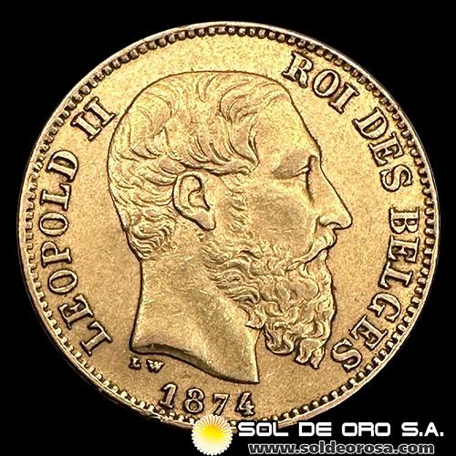 BELGICA - LEOPOLD II ROI DES BELGES - 20 FRANCOS - 1874 - MONEDA DE ORO