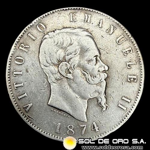 NA3 - ITALIA - 5 LIRAS, 1874 - VICTOR EMMANUELE II - MONEDA DE PLATA