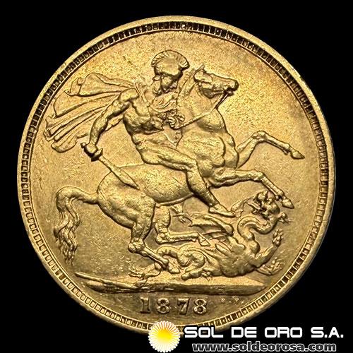 INGLATERRA - SOVEREIGN (VICTORIA JOVEN), LIBRA INGLESA, 1878 - MONEDA DE ORO