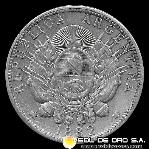 NA1 - ARGENTINA - 1 PESO, 1882 - PATACON - MONEDA DE PLATA