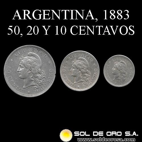 NA1 - ARGENTINA - SET DE 10,20 Y 50 CENTAVOS, 1883 - MONEDAS DE PLATA