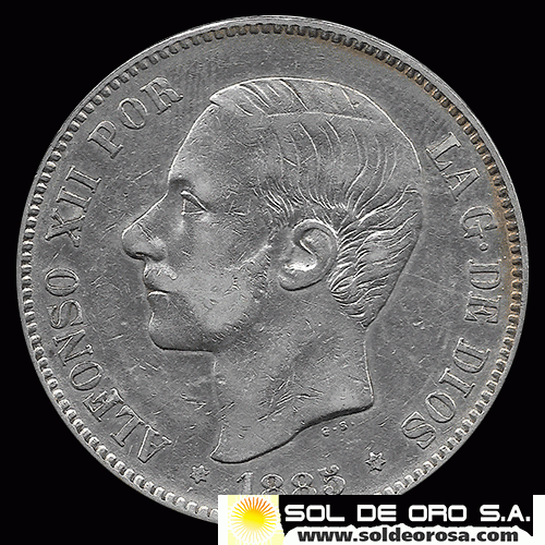 NA2 - ESPANHA - 5 PESETAS - 1885 (87) - ALFONSO XII REY - MONEDA DE PLATA