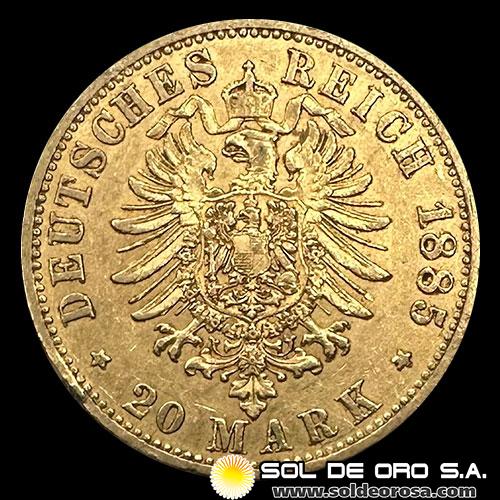 ALEMANIA - 20 MARK - WILHELM DEUTSCHER KAISER KONIG V. PREUSSEN - 1885 - MONEDA DE ORO