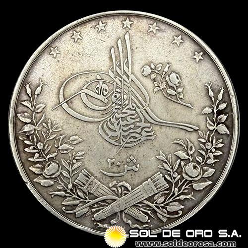 NA3 - EGIPTO - 20 QIRSH, 1885 - ABDUL HAMID II - MONEDA DE PLATA