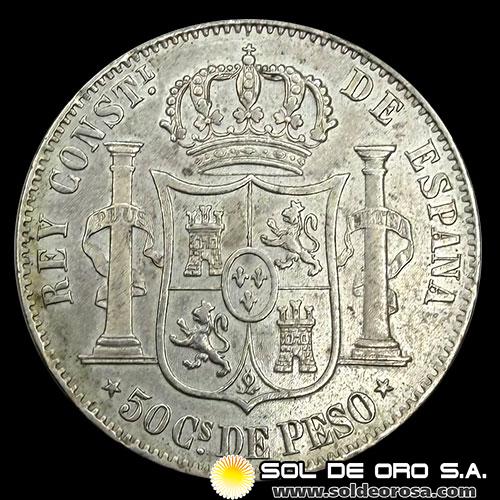 NA2 - ESPAÑA/FILIPINAS - 50 CENTIMOS DE PESO, 1885 - ALFONSO XII - MONEDA DE PLATA