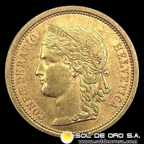 SUIZA - CONFEDERACION HELVETICA - 20 FRANCOS, 1893 - MONEDA DE ORO 