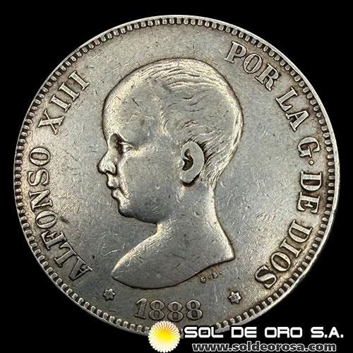 NA2 - ESPAÑA - 5 PESETAS, 1888 - ALFONSO XIII REY DE ESPAÑA - MONEDA DE PLATA